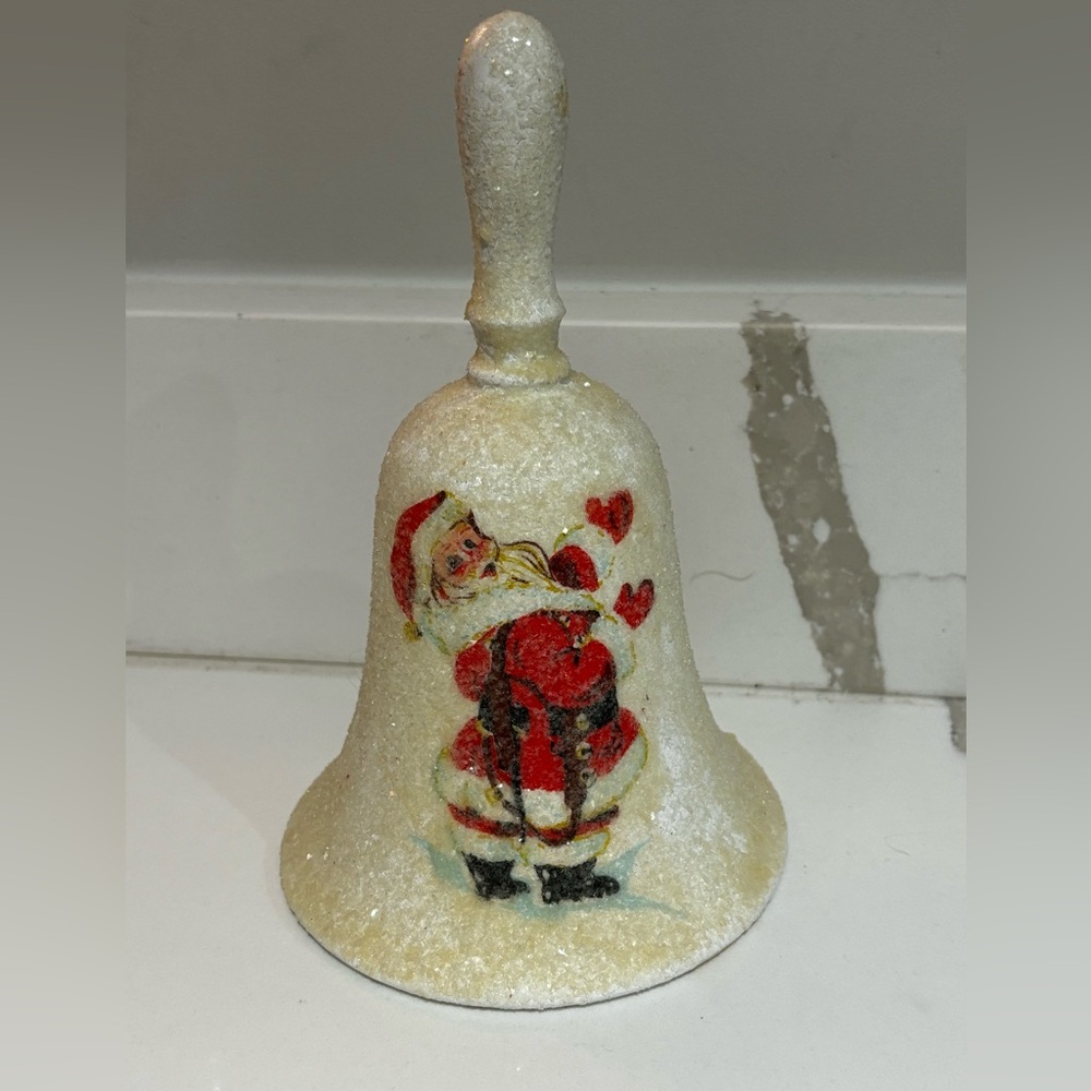 Vintage Santa glittery bell happy holidays Christmas - Picture 2 of 9